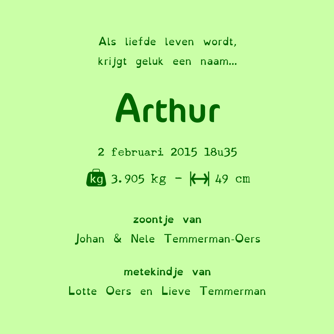 Binnenkant van het geboortekaartje